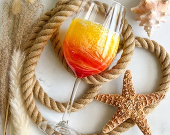 Sunset Waves Wine Glasses | Housewarming Gift | Epoxy Resin Ocean | Wedding Gift | Beach Lover Wine Glasses | Coastal Decor