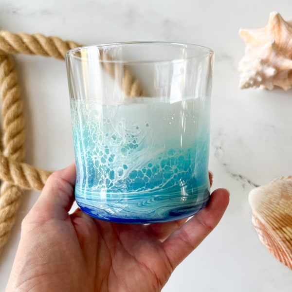 Ocean Whiskey Glasses | Bachelor Groom Dad Husband Gift | Beach Glassware | Ocean Resin Glass