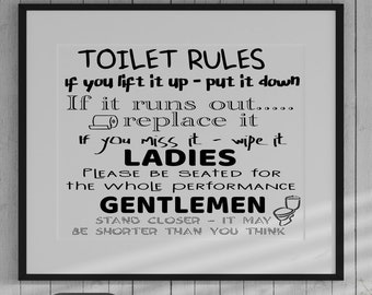 Bathroom Rules Printable, Toilet Rules Sign, Children's Bathroom, Funny Restroom Signs, Printable Restroom Signs, Funny House Decor