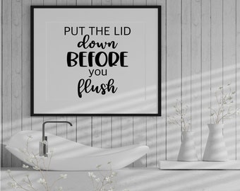 Metti giù il coperchio Insegna del bagno stampabile, Divertente bagno Arte murale JPG File, Regole del bagno Segno Divertente regalo di riscaldamento della casa, Decorazione sarcastica per la casa