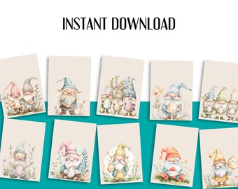 Pacchetto di immagini stampabili di gnomi pasquali in formato PNG a 300 dpi, decorazioni primaverili, gnomi pasquali stampabili, immagini da parete di "Hello Spring", decorazioni per l'aula