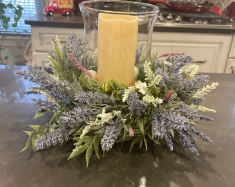 Easter centerpiece with glass vase and bunny inside