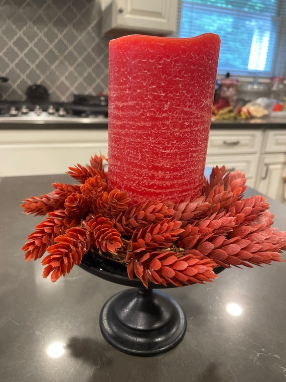 Black Metal Candlestick With Orange Berry Wreath and Orange Etsy