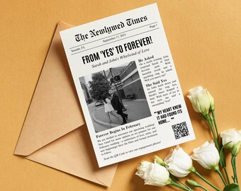 Editable Newspaper Engagement Announcement & Wedding Program (Canva Template)