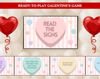 Juego de Galentine: Lee las señales: ¿Es una bandera roja o verde? Plantilla editable de Canva, descarga instantánea