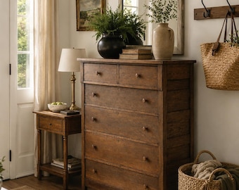 Late 19th Century Solid Oak Dresser | Hand-Crafted American Antique | Original Wood Knobs | Restored Heirloom | Solid Plank