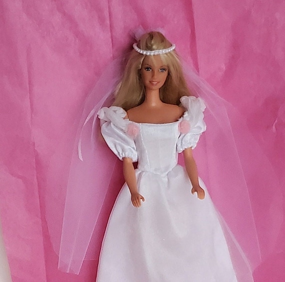 Barbie Doll Clothes White Wedding Lace Dress Fits TNT Only (Read)