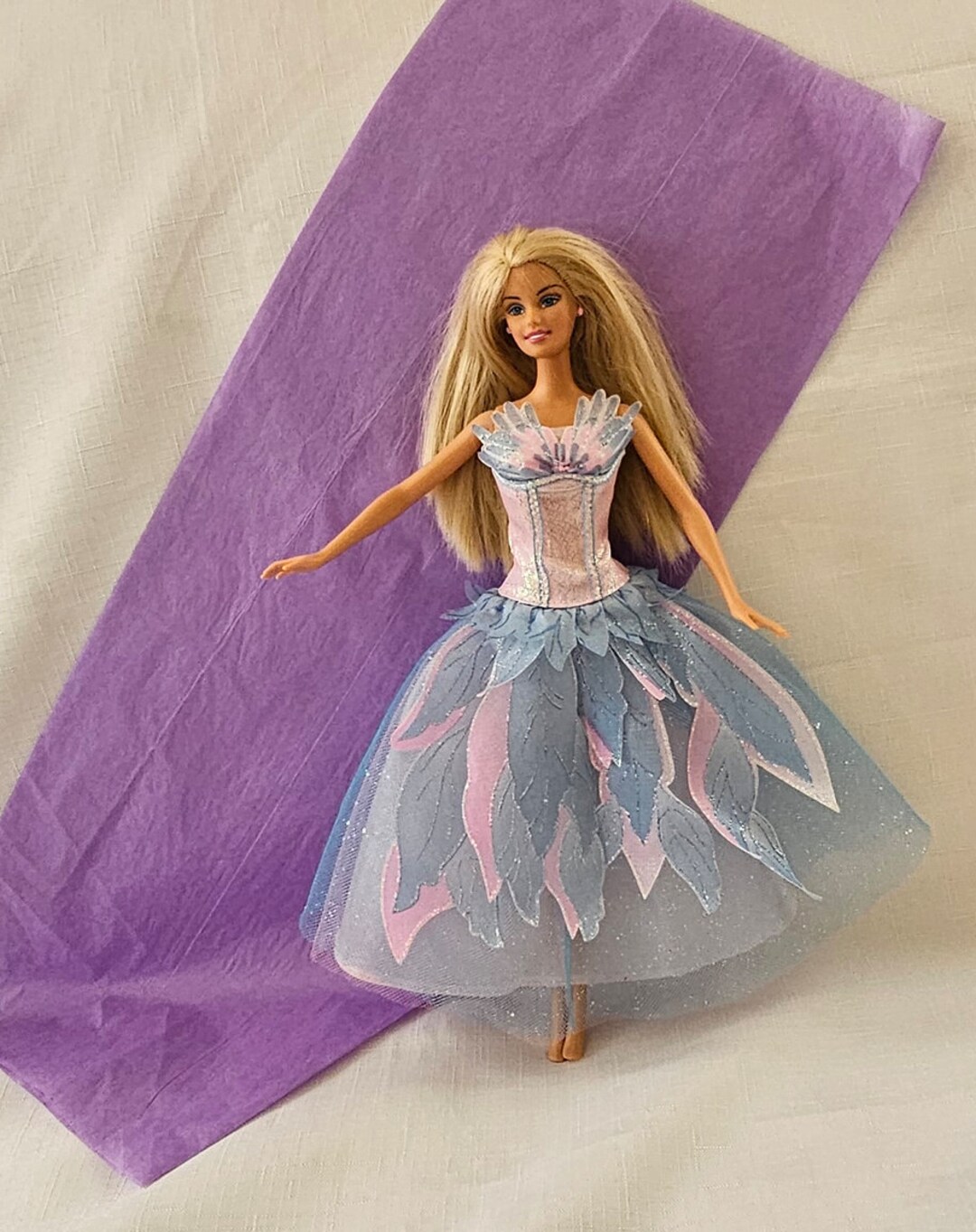 Vintage Barbie swan Lake Movie Ballet Tutu, Barbie Blue Ballet Dress, Gown, 2000s Barbie Swan