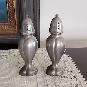 Vintage Pewter House Salt and Pepper Shakers with Patina, Table/Food Prop, Styling Prop, Vintage Gift for Pewter Fan, Rustic Pewter Decor
