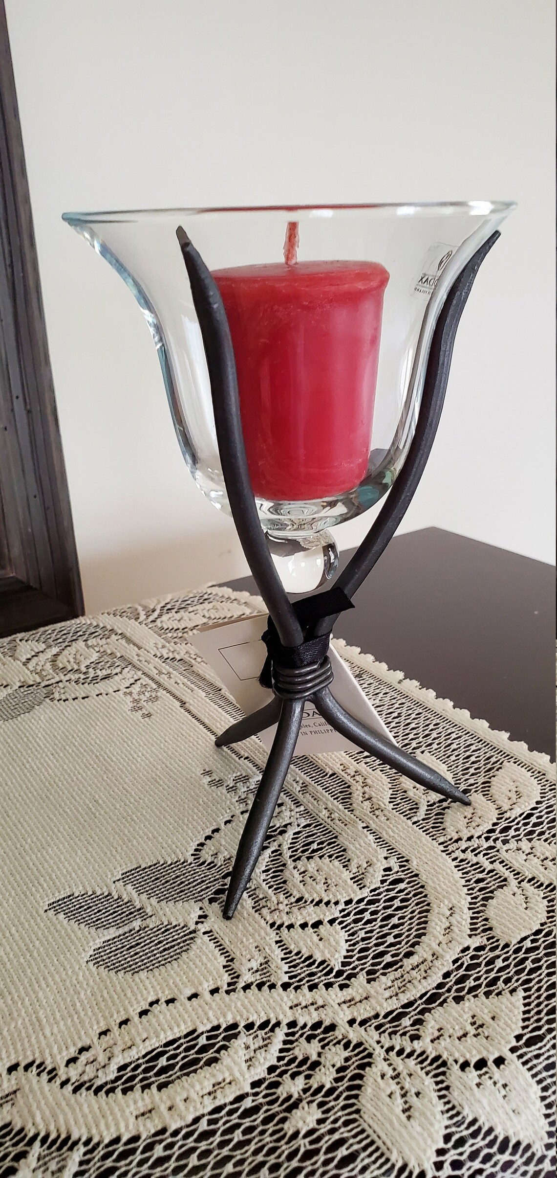 Wrought Iron and Hurricane Glass Candle Holder Vintage Votive Etsy