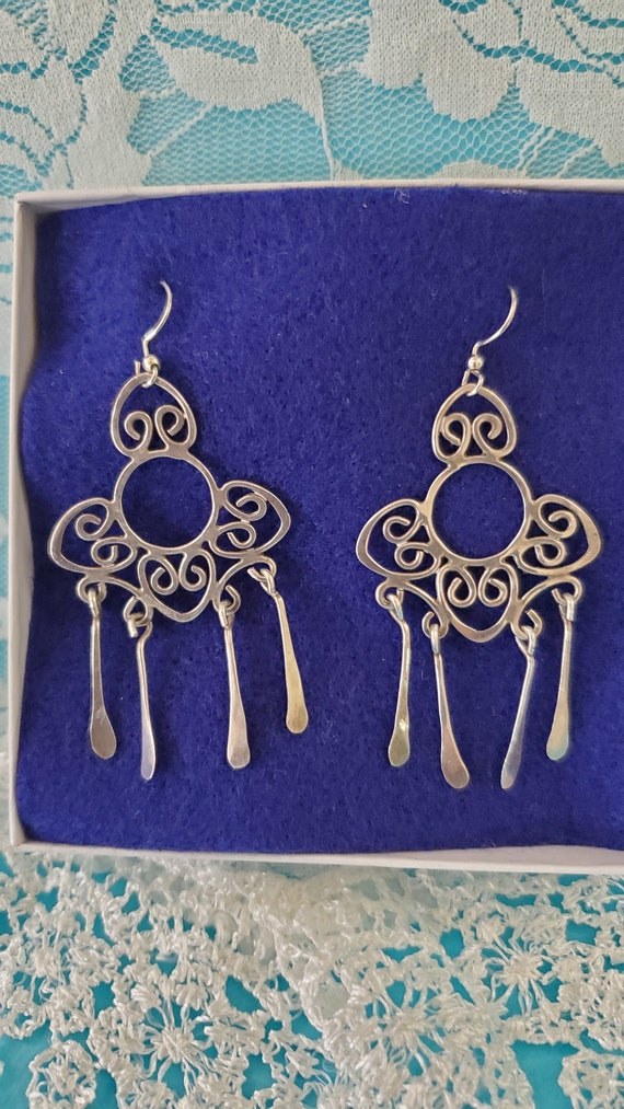 Handmade Silver Chandelier Earrings, Circle and Sw
