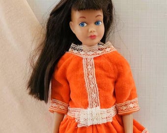 Vintage Barbie Skipper "Sweet Orange"  #3465 Dress,  Orange Velour and Lace Mini-Dress, 1971 Mattel Skipper/Scooter Party Dress  NO DOLL