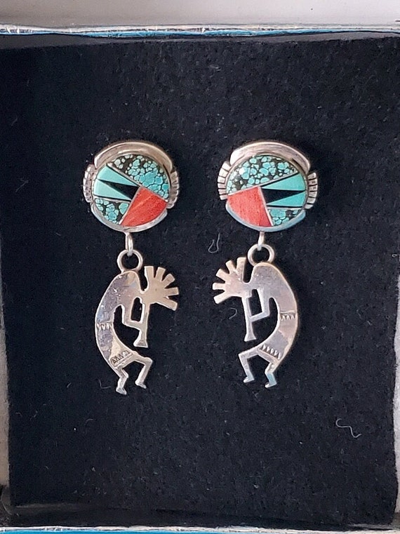 Vintage  Native-American-made Kokopelli Earrings,… - image 1