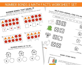 Number Bonds & Number Facts Families 35-Page Worksheet Set Download for Kindergarten, 1st Grade, 2nd Grade