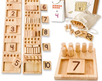 Counting Pegs Ten Frame Kindergarten Math Toy Set with Addition and Subtraction Flashcards, a Montessori Math Manipulative for Toddlers & Up