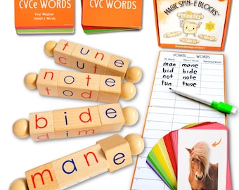 Silent E Phonics Toy: Montessori CVCe Long Vowel Reading Blocks for Kids