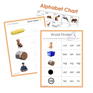 May include: A printable worksheet for kids to practice CVC words. The worksheet features a corn cob, a dog, a log, and a police officer. The worksheet also includes a word finder activity with pictures and words like cut, cet, cat, ben, bin, bun, log, lug, lag, dut, dat, dot, ten, tan, and tin.