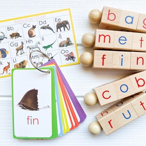 Spin-and-Read Montessori Phonetic Reading Blocks and CVC Words Phonics Flashcard Travel Toy Set for Beginner Readers & Kindergarten Reading