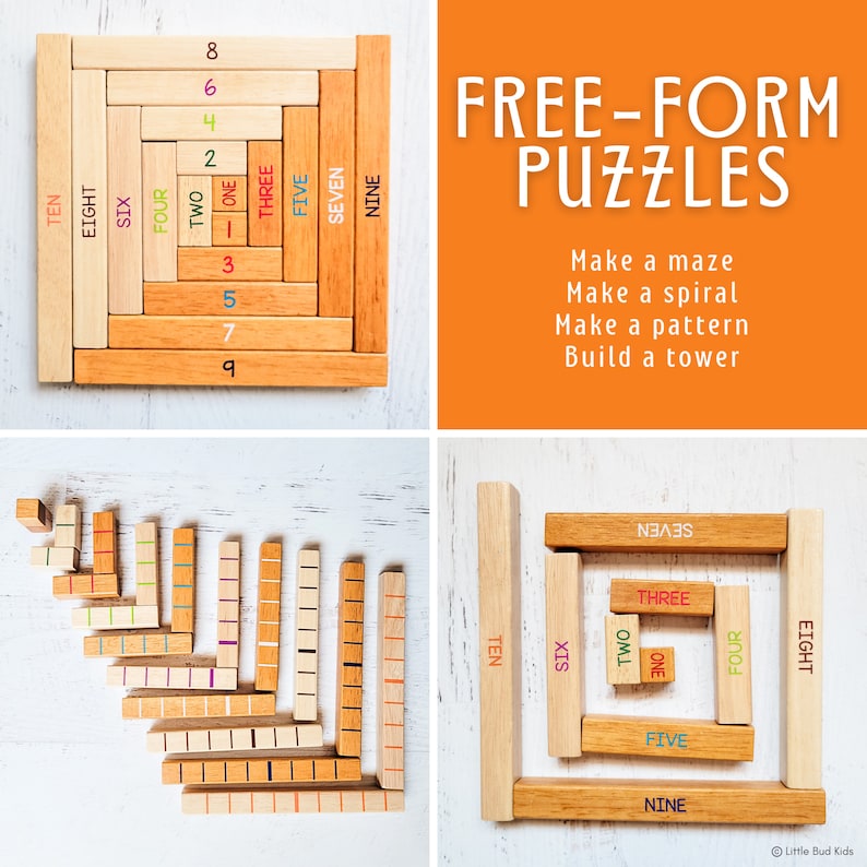Little Bud Kids Number Bonds Number Puzzle for Mastering Addition & Subtraction; House of Number Buddies; a Singapore Math & Montessori-inspired wooden number rods game with addition strip board and addition & subtraction flashcards