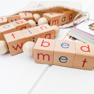 Little Bud Kids Spin-and-Read Montessori phonetic reading blocks with matching CVC flashcards for phonics learning for beginner readers