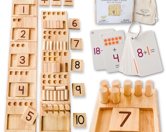 Montessori Math Toy: Counting Pegs, Ten Frame Kindergarten Math, Addition Flashcards