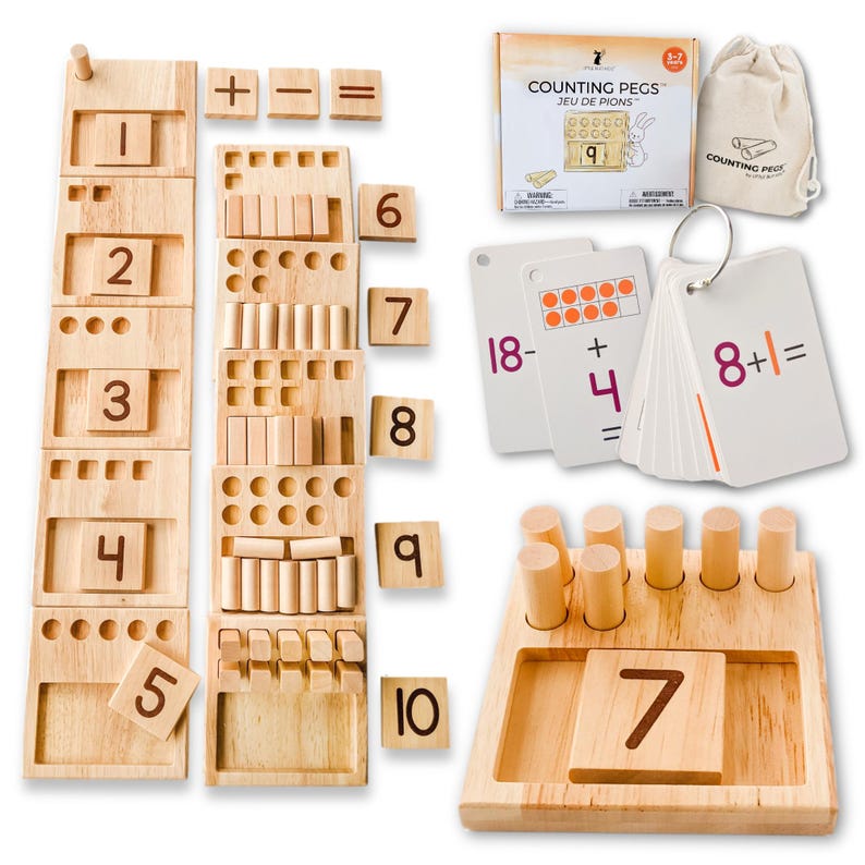 Montessori Math Toy: Counting Pegs, Ten Frame Kindergarten Math, Addition Flashcards image 1
