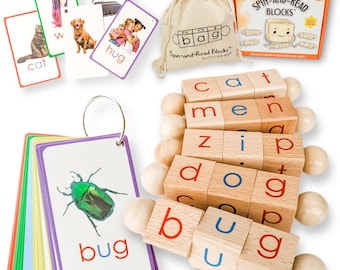 Montessori Reading Blocks: CVC Words Short Vowel Phonics Toy with Flashcards