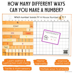 Little Bud Kids Number Bonds Math Game for Mastering Addition & Subtraction; House of Number Buddies, a Singapore Math-inspired wooden number rods game with addition strip board