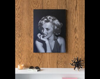 マリリン モンローの肖像画 - 赤い唇をした白黒のマリリン モンローの