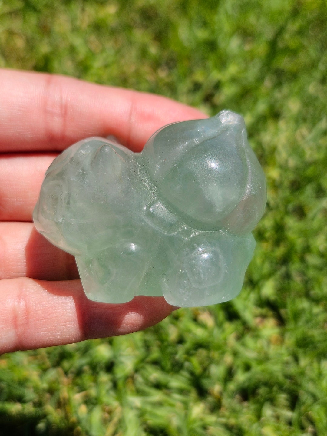 Beautiful Hand Carved Pokemon Bulbasaur Figurine in Green Fluorite With ...