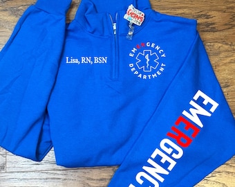 Emergency Department Quarter Zip Sweatshirt, ER Nurse Pullover, ER Nurse Sweatshirt, 1/4 Zip Medical Sweatshirt