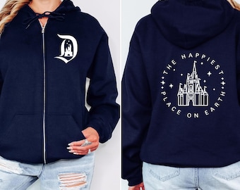 Sudadera con capucha y cremallera completa de Disney "El lugar más feliz del mundo", sudadera de Disney, sudadera con capucha y cremallera para niños de Disney, sudaderas para niños, sudaderas de Walt Disney.