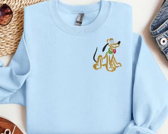 Pluto Embroidered Sweatshirt, Embroidered Shirt, Disney Embroider Shirt, Disney Embroidery Sweatshirt