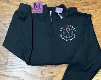 Emergency Department Custom 1/4 Zip Sweatshirt, ER Sweatshirt, 1/4 Zip Sweatshirt, Nurse Sweatshirt, Nurse Gift, Personalized Sweatshirt,