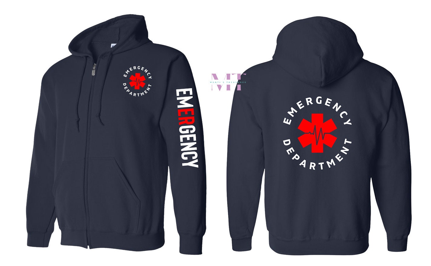 Emergency Department Zip up Jacket, ER Nurse Hoodie, Nurse 