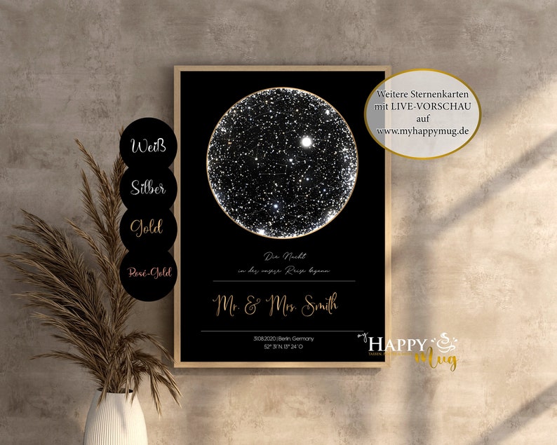 STERNENKARTE personalisiert Poster, STARMAP personalised, Download-Datei, Nachthimmel Druck, Nacht Himmel Karte Druck, Sternkarte Poster Bild 2