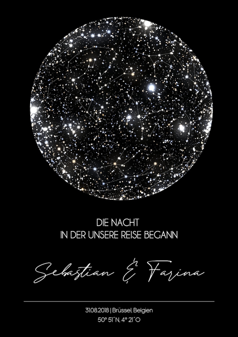 STERNENKARTE personalisiert Poster, STARMAP personalised, Download-Datei, Nachthimmel Druck, Nacht Himmel Karte Druck, Sternkarte Poster Bild 4