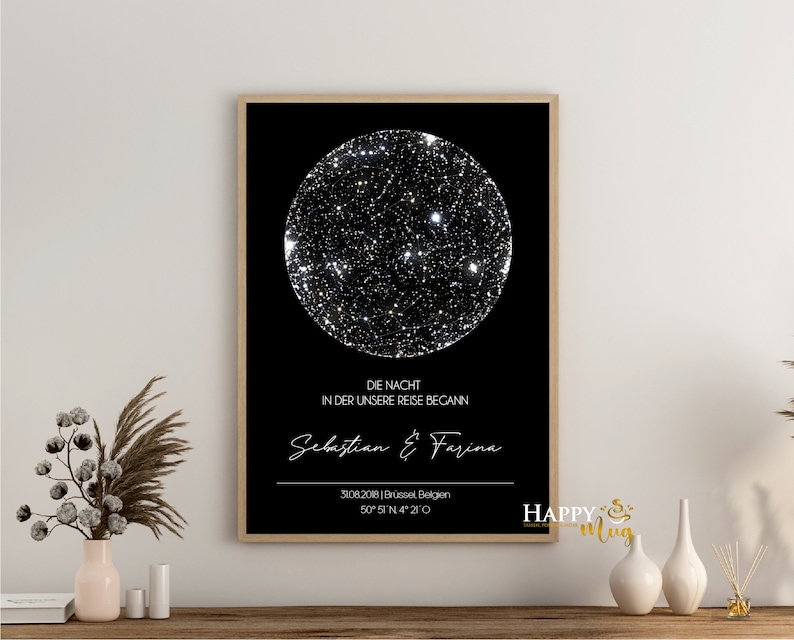 STERNENKARTE personalisiert Poster, STARMAP personalised, Download-Datei, Nachthimmel Druck, Nacht Himmel Karte Druck, Sternkarte Poster Bild 2