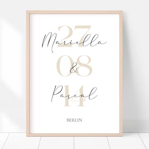 Hochzeitsgeschenk | Personalisiertes Poster mit Namen, Datum und Ort | Geschenk zum Jahrestag | Personalisierte Geschenke zum Umzug