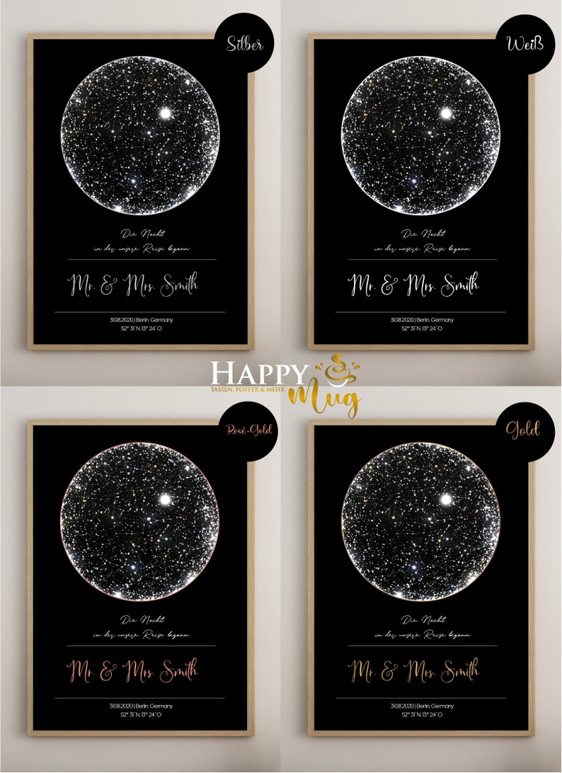 STAR MAP Personalized Poster, STARMAP personalised, download file, night sky print, night sky map print, star map poster image 3