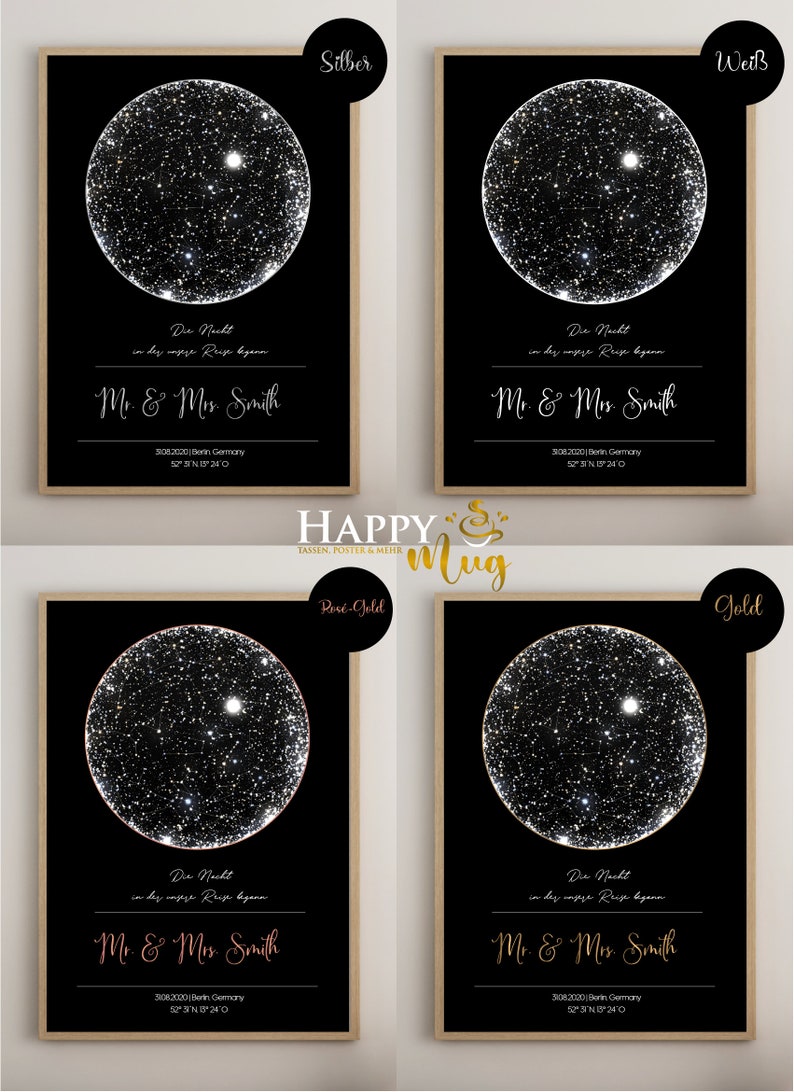 STERNENKARTE personalisiert Poster, STARMAP personalised, Download-Datei, Nachthimmel Druck, Nacht Himmel Karte Druck, Sternkarte Poster Bild 3