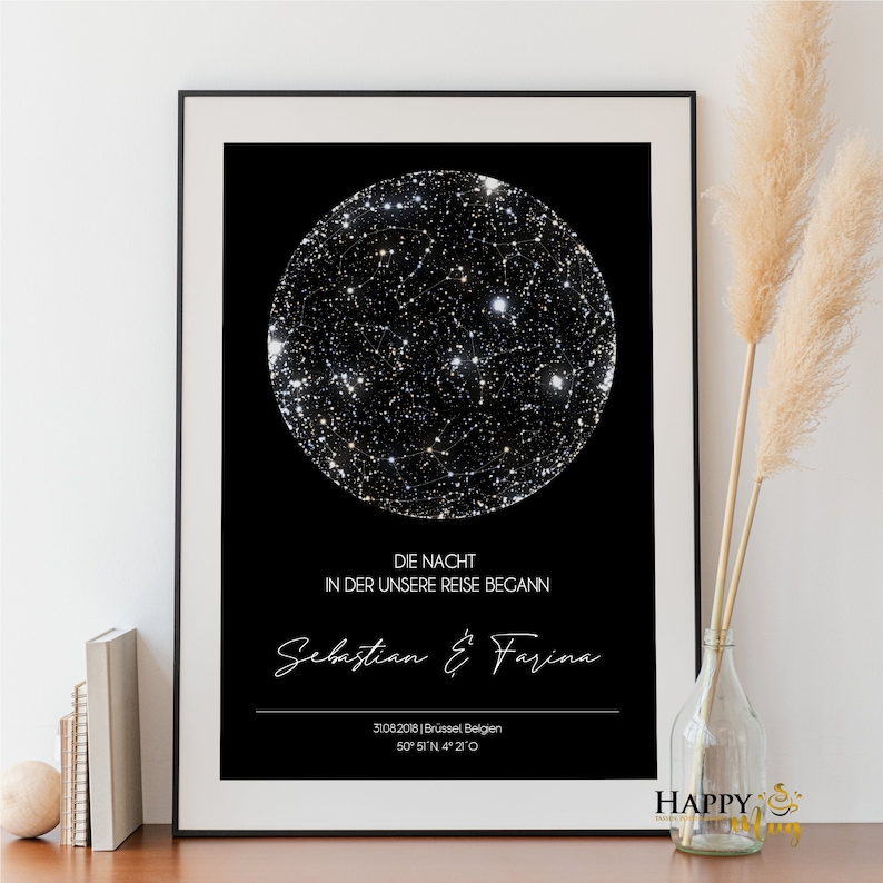 STERNENKARTE personalisiert Poster, STARMAP personalised, Download-Datei, Nachthimmel Druck, Nacht Himmel Karte Druck, Sternkarte Poster Bild 3