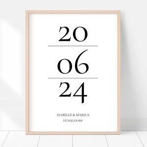 Hochzeitsgeschenk | Personalisiertes Poster mit Namen, Datum und Ort | Geschenk zum Jahrestag | Personalisierte Geschenke zum Umzug