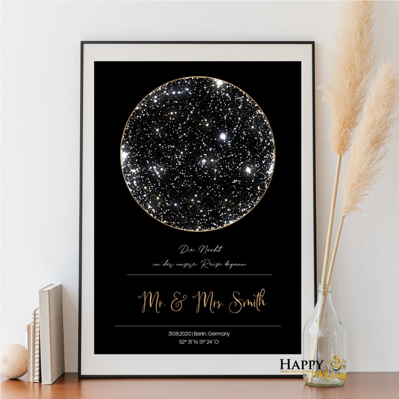 STERNENKARTE personalisiert Poster, STARMAP personalised, Download-Datei, Nachthimmel Druck, Nacht Himmel Karte Druck, Sternkarte Poster Bild 5