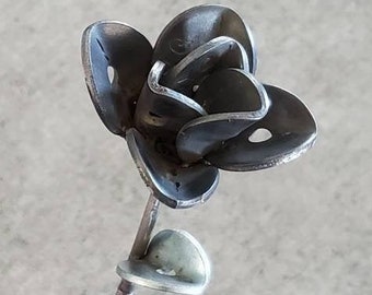 Small metal flower, steel rose welded art sculpture, scrap metal art