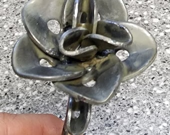 Welded Steel Flower Sculpture: Small Spiral Recycled Metal Flower Art