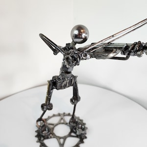 Welded metal violinist, handmade sculpture
