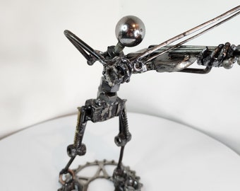 Welded metal violinist, handmade sculpture