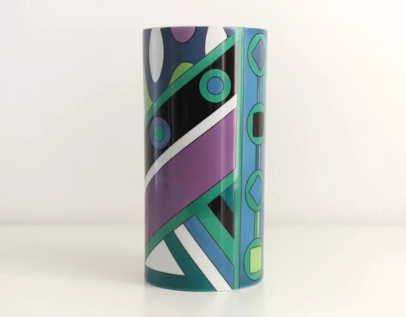 Original 1960s Pucci for Rosenthal Porcelain Wave Vase in Blue, Green & Violet