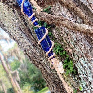 Haint Blue Bottle Tree Hanger (2 blue bottles included)